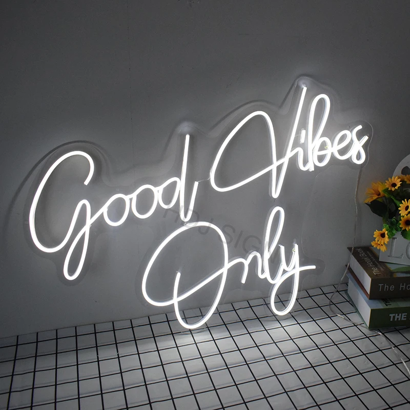 Неоновые светодиодсветодиодный буквы Good vibes only на заказ Настенный декор для