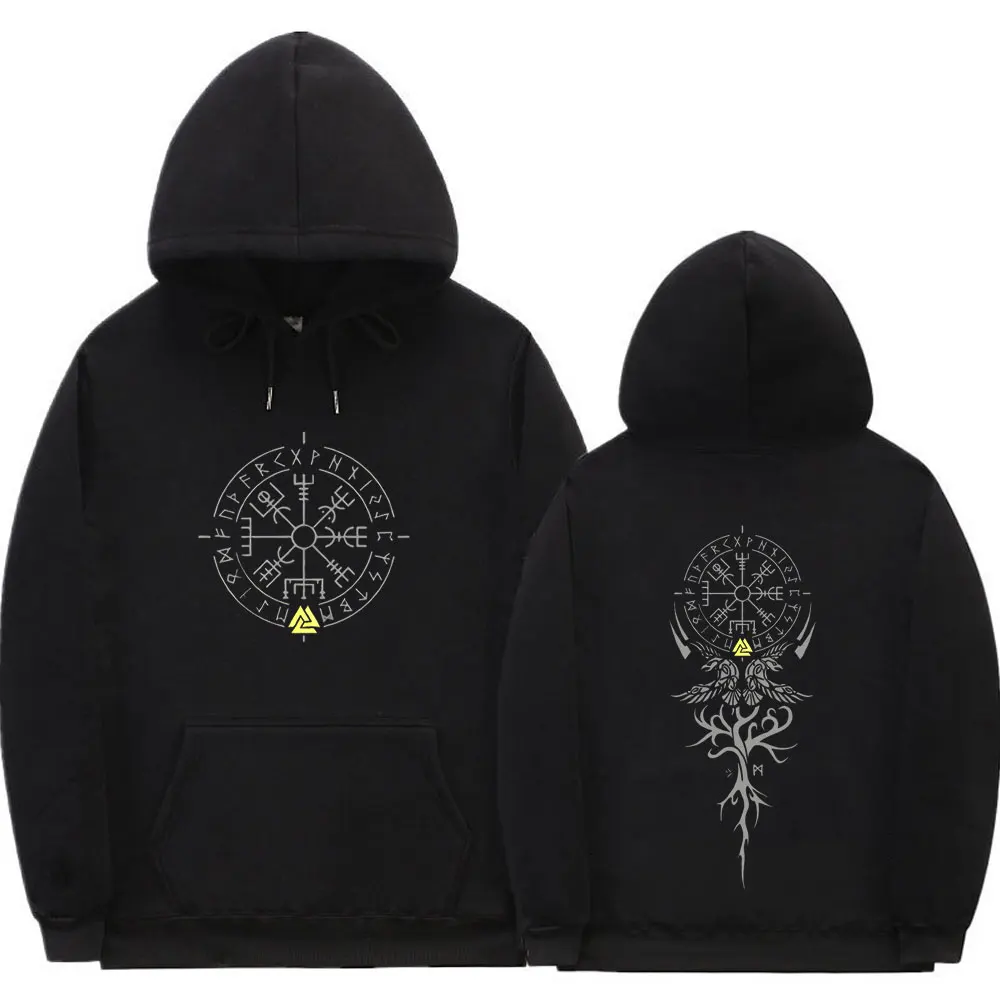 

Vegvisir Futhark Runes Navigator Vikings Hoodie Fleece Cotton Clothes Unisex Coat Double-sided Print Men Women Oversized Hoodies