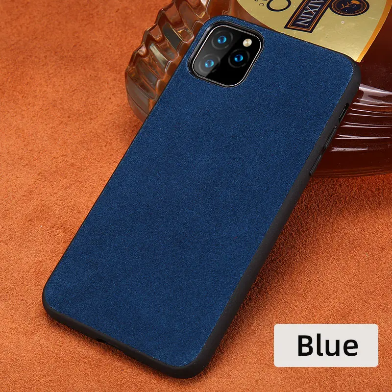 Синий Чехол для телефона из натуральной коровьей замши для Apple iphone 11 11Pro 11 Pro Max X XR XS max 6 6S 7 8 plus 360 полный защитный чехол - Цвет: Синий