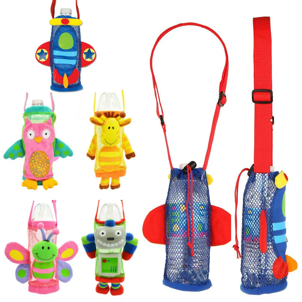 

Bottle Buddies Kids Buddy Bag Free Hand Bottle Holder Take Away Mesh Water Bottle Pockets with Adjustable Strap 5 Designs
