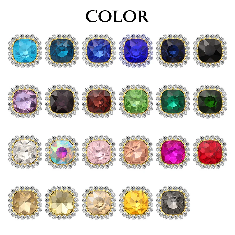 10 мм квадратной формы Flatback Золотое основание Блестящие кристаллы Камни шитье