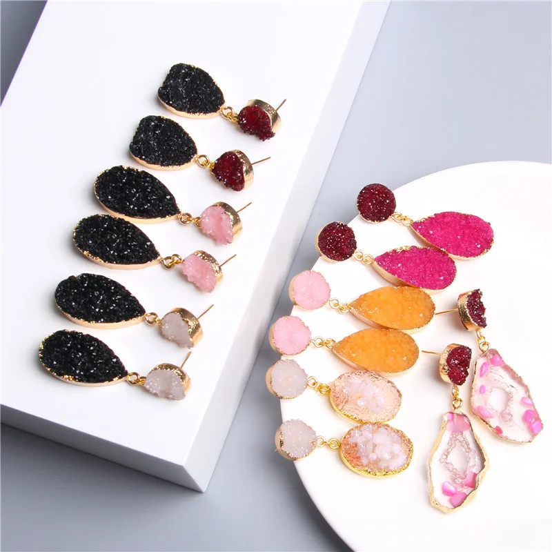 Круглые серьги подвески с натуральным камнем смешанные цвета зеленый друг кварц