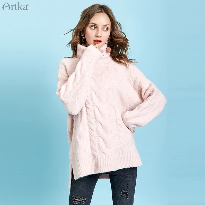 ARTKA, Зимний женский свитер, элегантный, 4 цвета, водолазка, свитера, утолщенный, теплый, Свободный пуловер, свитер для женщин YB10893Q