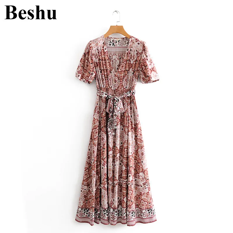 Za 2020 модное длинное женское винтажное хлопковое однобортное платье с v образным