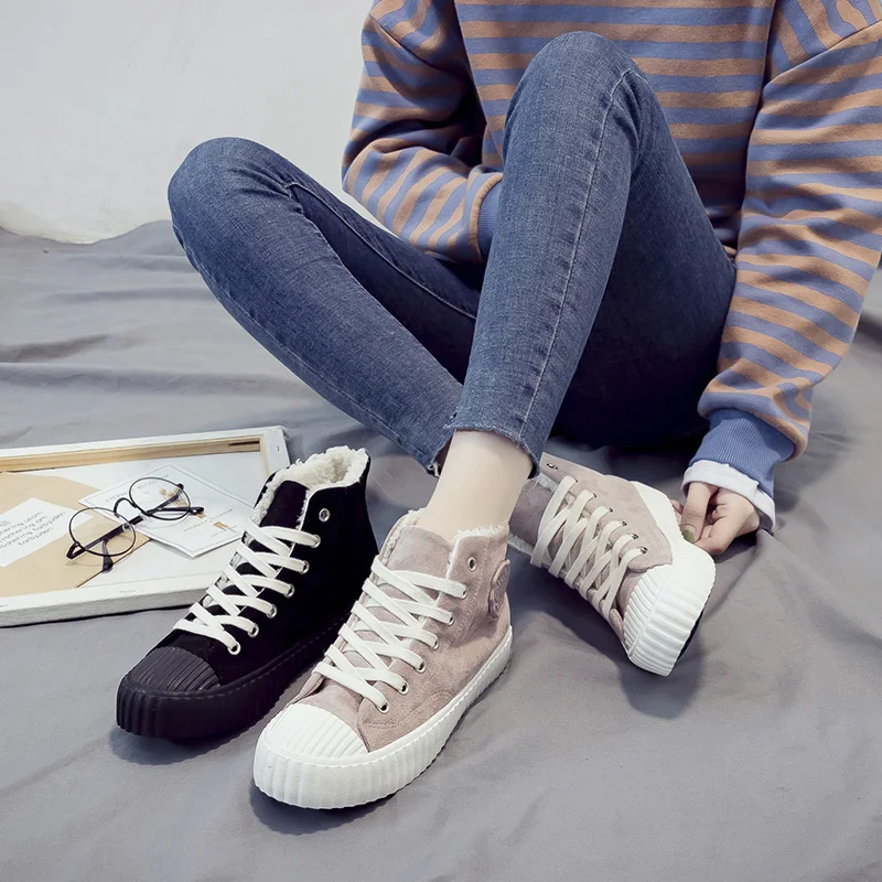 Женские зимние кроссовки теплая Вулканизированная подошва плюшевые