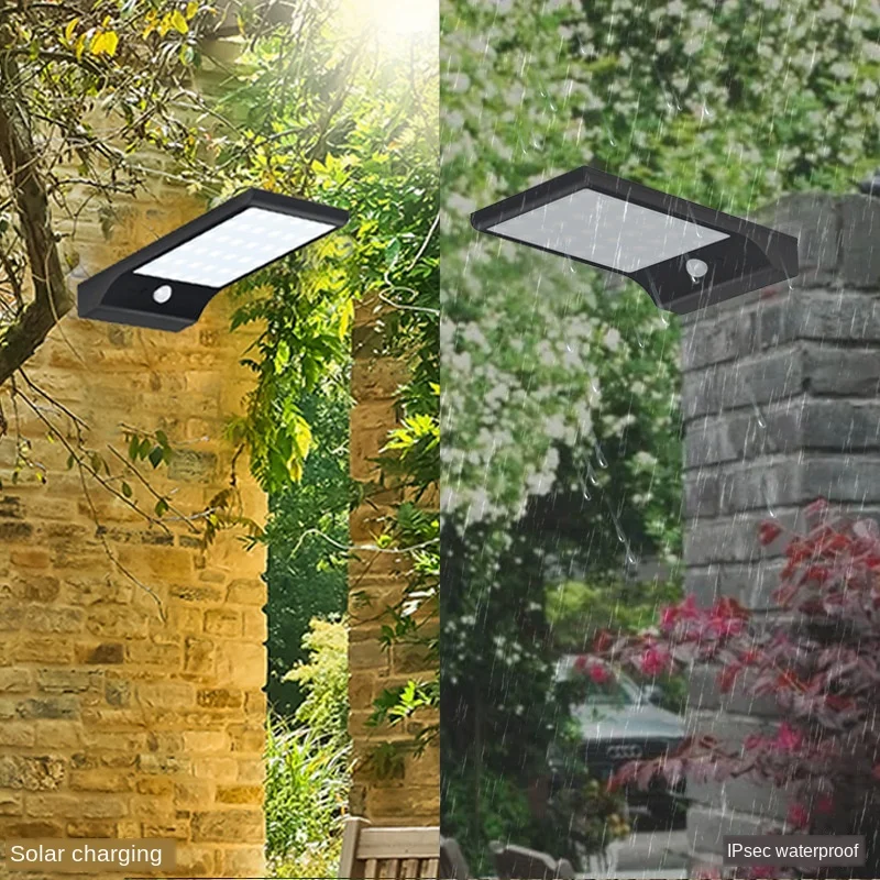 Solar led body sensor wall lamp outdoor waterproof street safety flat ultra-thin black home garden villa lighting | Освещение