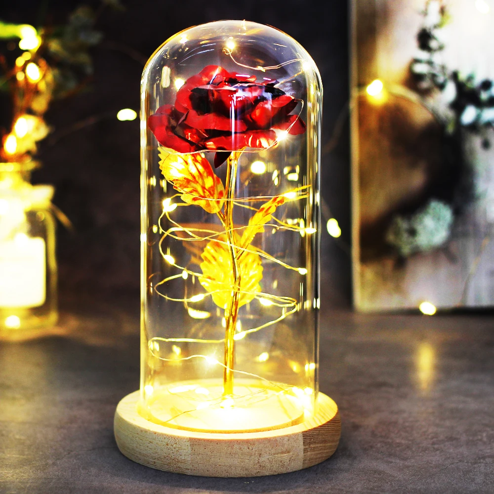 

Beauty And Beast Rose In LED Glass Dome Forever Red Rose Valentine's Christmas Day Special Romantic Birthday Gift For Girlfriend