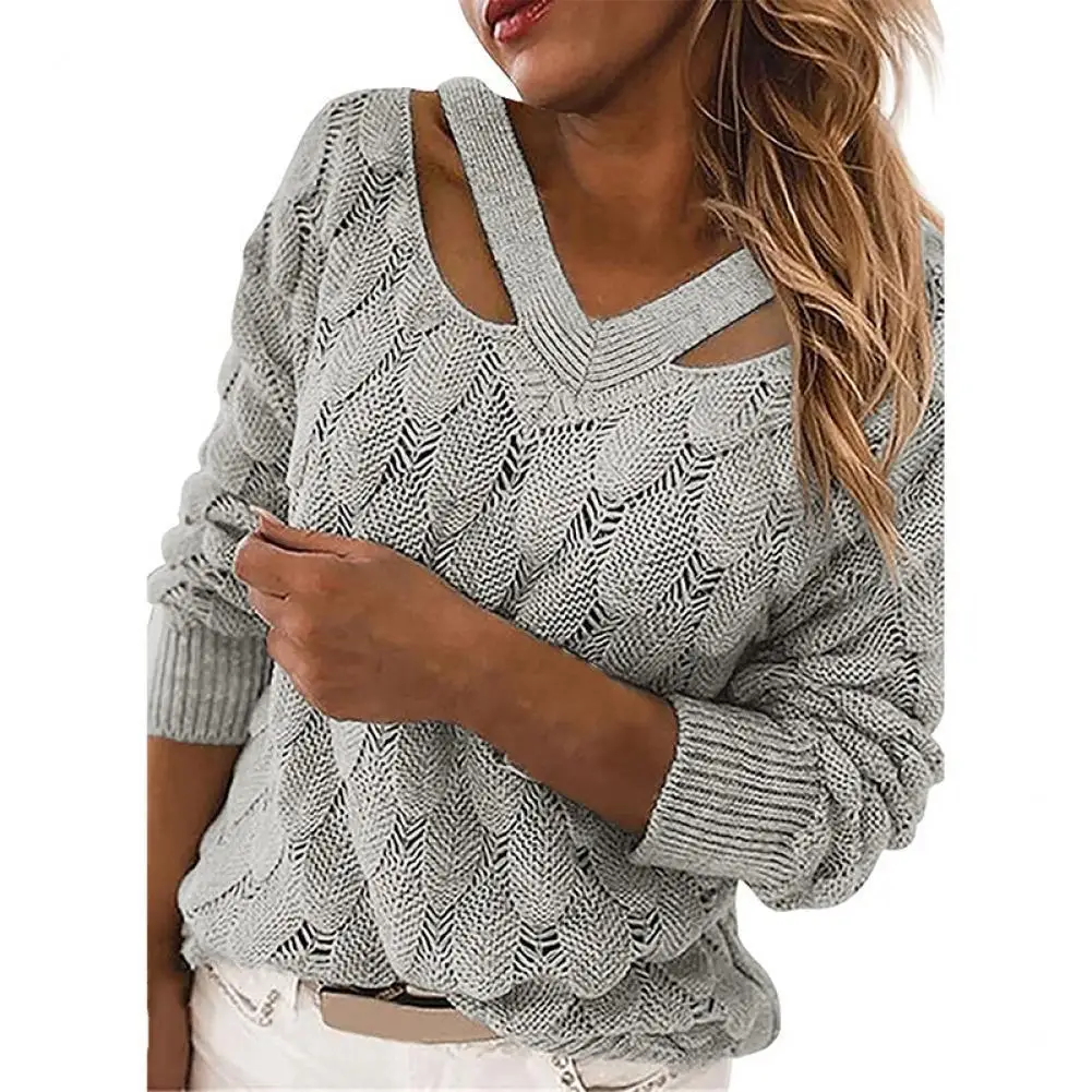 

Winter Sweater Knitted Sweater Women Pullovers Soft Pullovers Knitted Top V Neck Solid Knitted Pullover Women Autumn Sweater