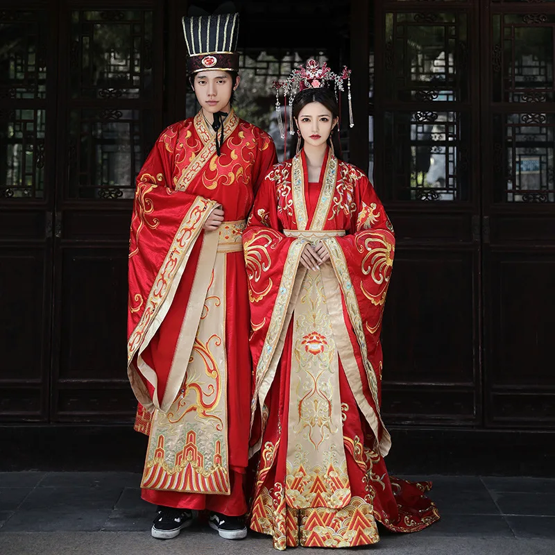 

Chinese traditional cosplay Emperor queen ancient Couples dress wear dragon robe and phoenix robe Wedding dress Photo clothing