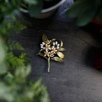 high quality orange flower brooch womens vintage clothing accessories pearl flower brooches gift
