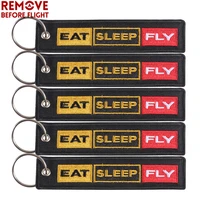 5 pcs embroidery eat sleep fly keychains jewelry key tag fashion keyring remove before flight pilot key chain for aviation gifts