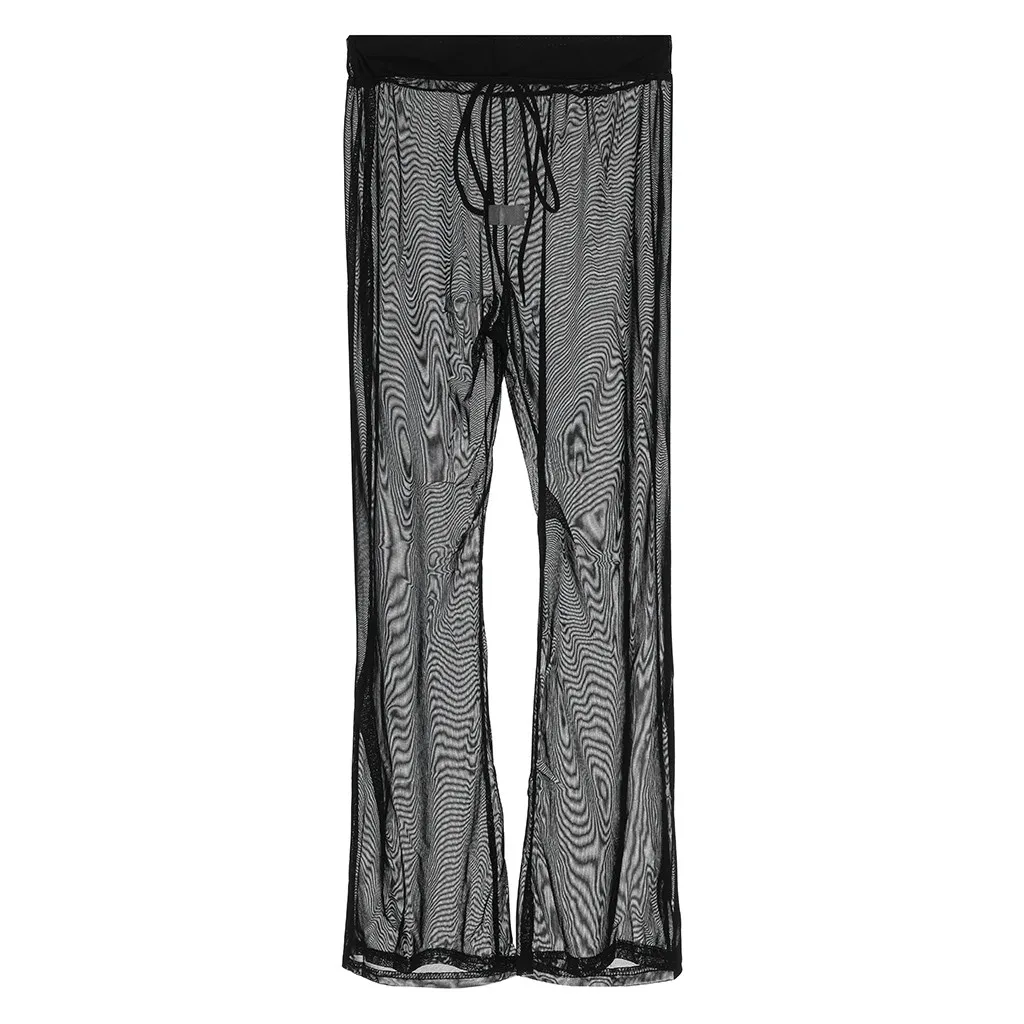 

2019 New Style Women Fashion Perspective Elastic Drawstring Solid Pants Sports Casual LeggingsZ817