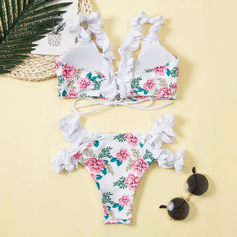 

Adora Floral Print Women Bikini Sets Cute Swimwears 2021 Summer Holiday New Ruffles Bikinis Casual Women's Bathing Suits Fashion