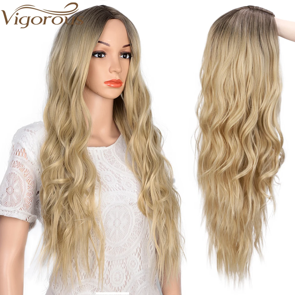 Энергичный синтетический Омбре светильник коричневый блонд парик волнистый