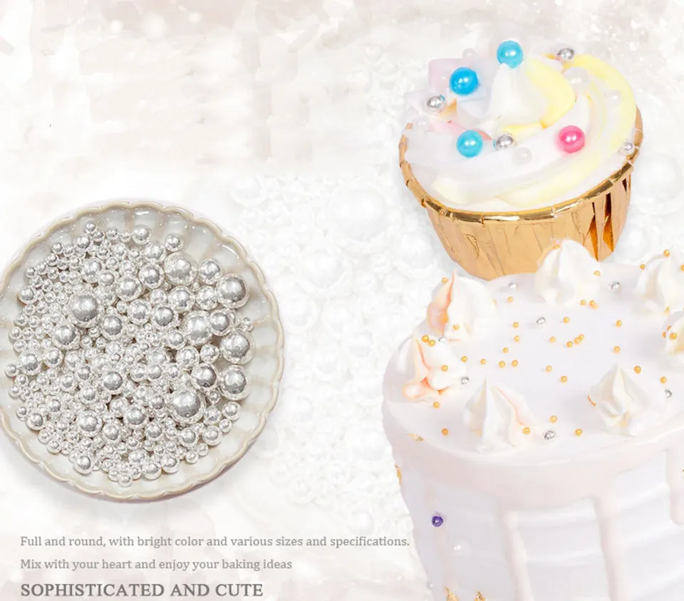 130 г маленькие съедобные серебряные бусины жемчуг сахарный шар помадка выпечка