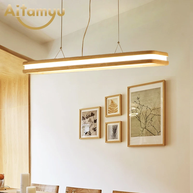 Деревянный регулируемый светодиодный подвесной светильник с деревянной рамкой