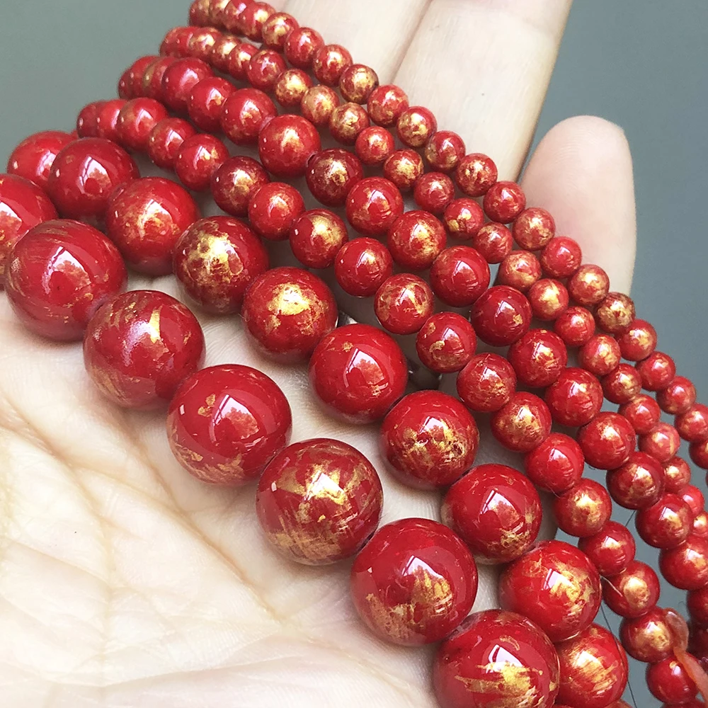 

Natural Stone Red Plat lapis lazuli Jades Beads Round Loose Spacer Beads For Jewelry Making Diy Bracelets Necklace 4 6 8 10 12mm