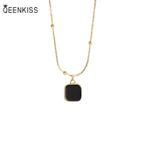qeenkiss nc786 fine jewelry wholesale fashion trendy woman birthday wedding gift black dark square 18kt gold pendant necklace