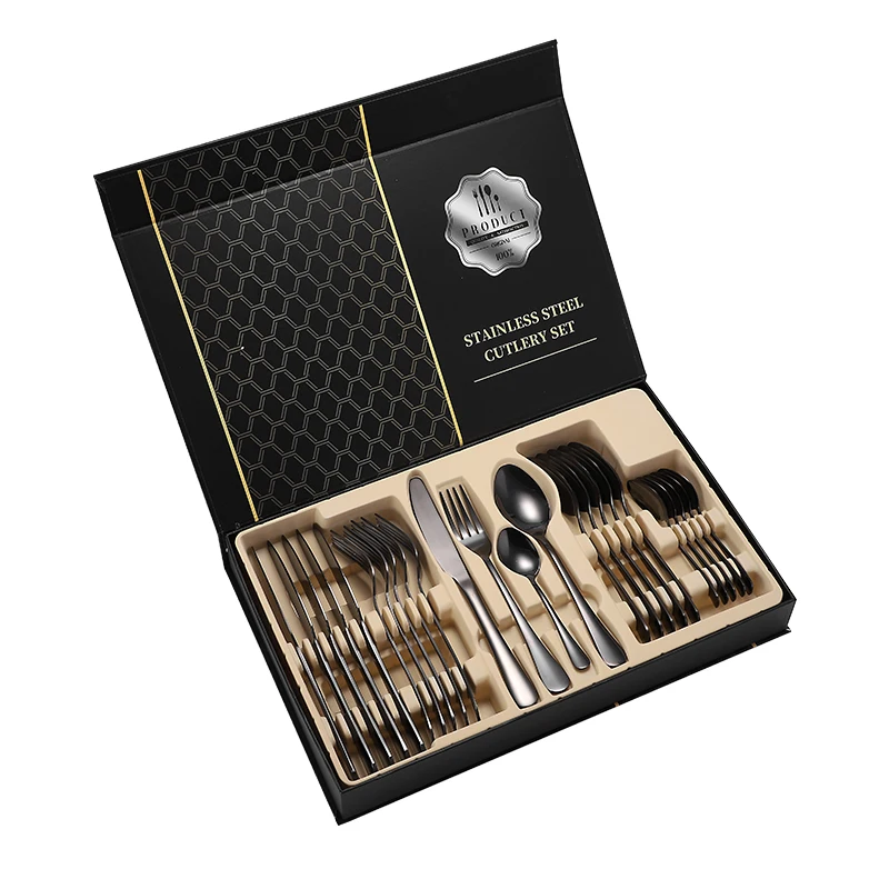 

Nordic Luxury Cutlery Set Simple 24-piece Stainless Steel Fashion Dinnerware Set Gift Box Geschirr Wedding Decoration EK50CJ
