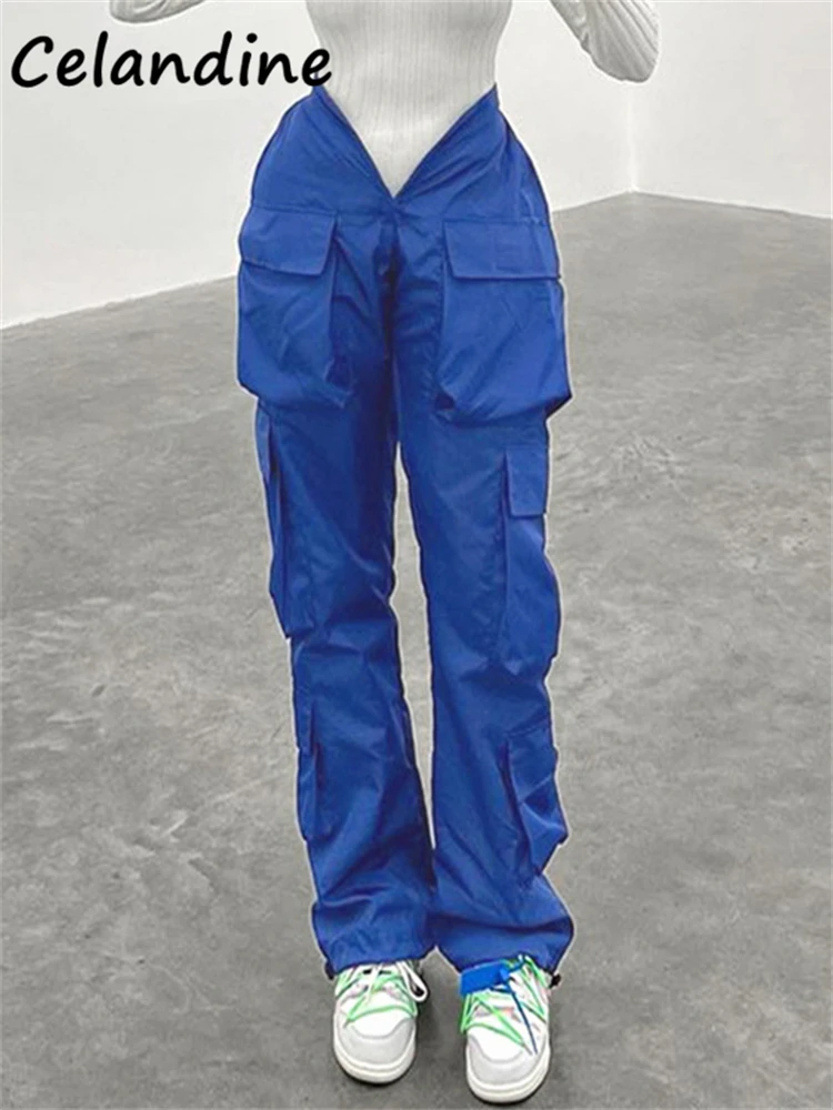 

Celandine Casual 2021 Y2K Cargo Pants For Women Low Waisted Loose Fashion Blue Pockets Vintage Sweatpants Streetwear Trousers