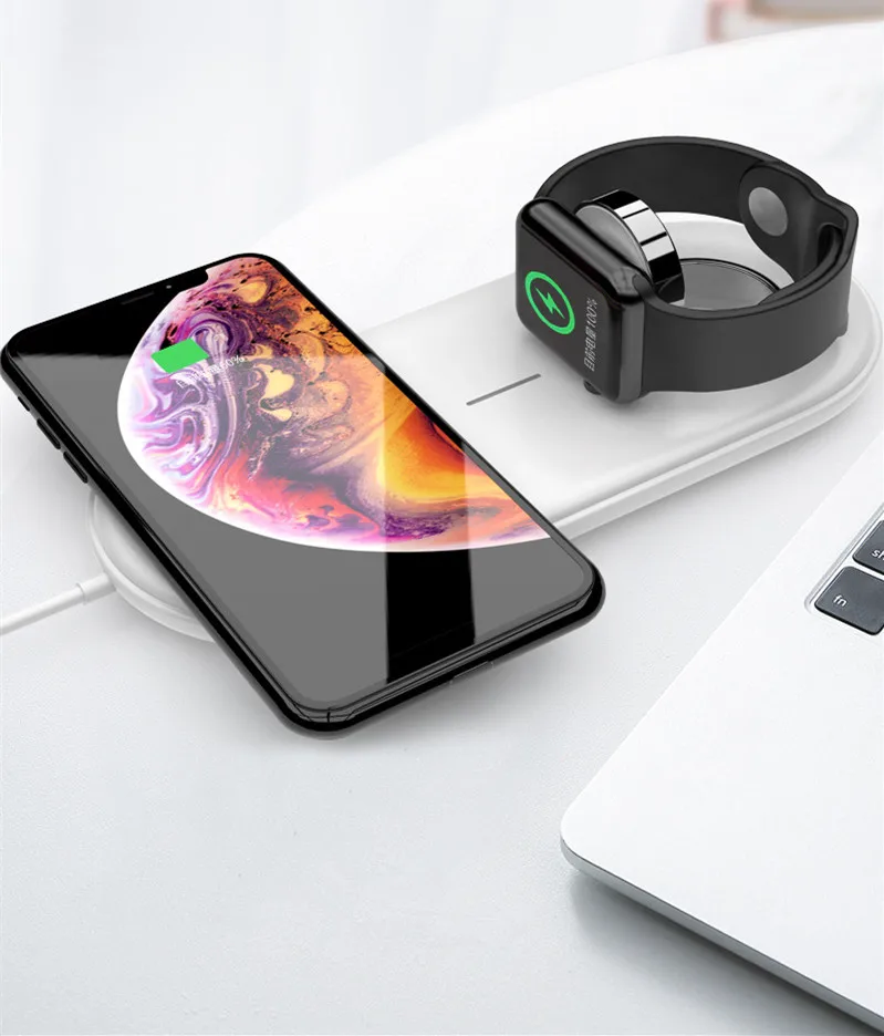 2 в 1 двойное Беспроводное зарядное устройство зарядная площадка для iPhone samsung huawei магнитный беспроводной зарядный блок для Apple Watch 4 3 2