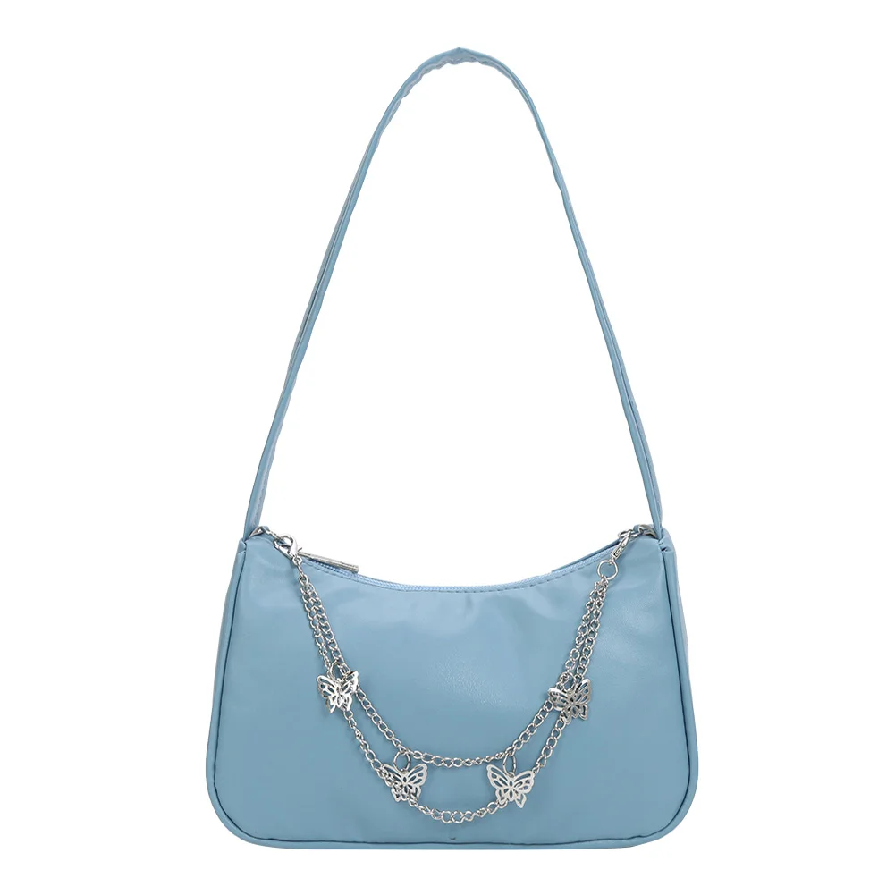 

Fashion Women PU Leather Small Shoulder Underarm Bag Ladies Vintage Butterfly Chain Pure Color Zipper Mini Purse Handbag