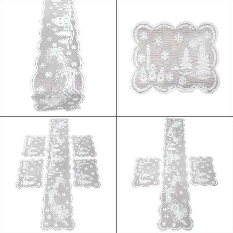 

White Christmas Xmas Snowman Santa Decorations Lace Table Runners Placement