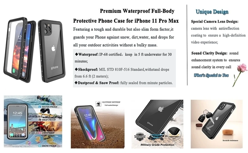 Для спорта на открытом воздухе IP68 Водонепроницаемый чехол для iPhone 11 Pro Чехол для телефона чехол s для iPhone 11 Pro Max противоударный подводный пылезащитный