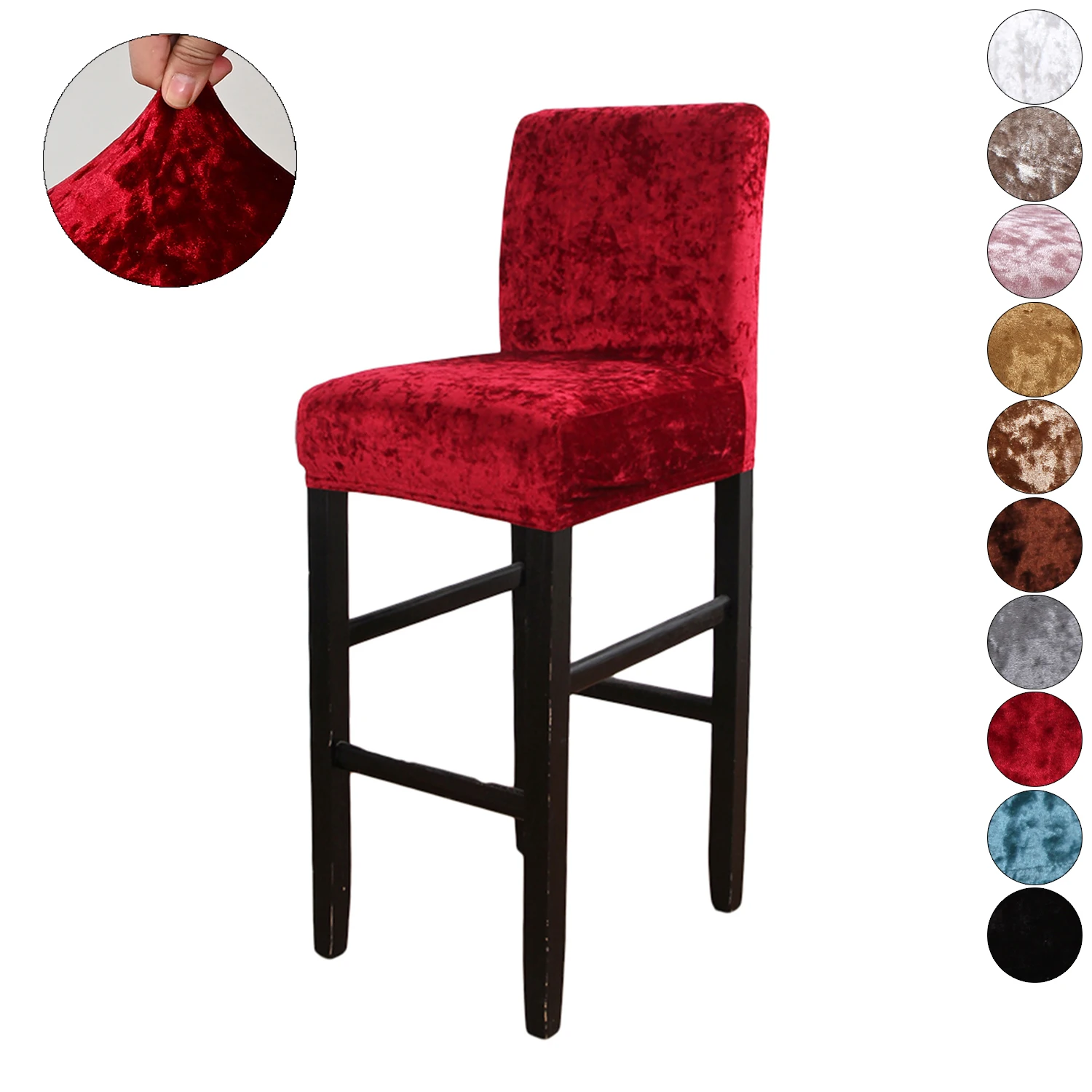 

Velvet Bar Stool Chair Cover Short Back Dining Chair Slipcover Spandex Stretch Case For Counter Chairs Banquet Wedding Decor D30