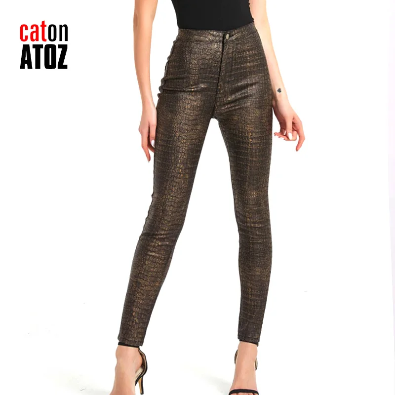 

Женские байкерские брюки catonATOZ, эластичные облегающие бархатные плотные брюки из искусственной кожи в стиле панк, 2399