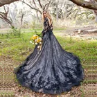 Изящные черные кружевные свадебные платья, V-образный вырез, аппликация, в пол, свадебные платья, корсет, свадебное платье, свадебное платье