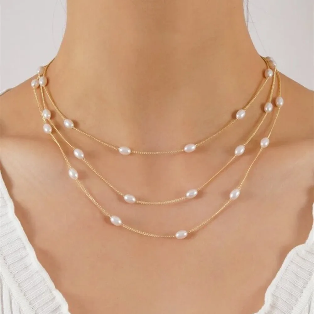 Женское многослойное ожерелье с цепочкой из искусственного жемчуга | Украшения и