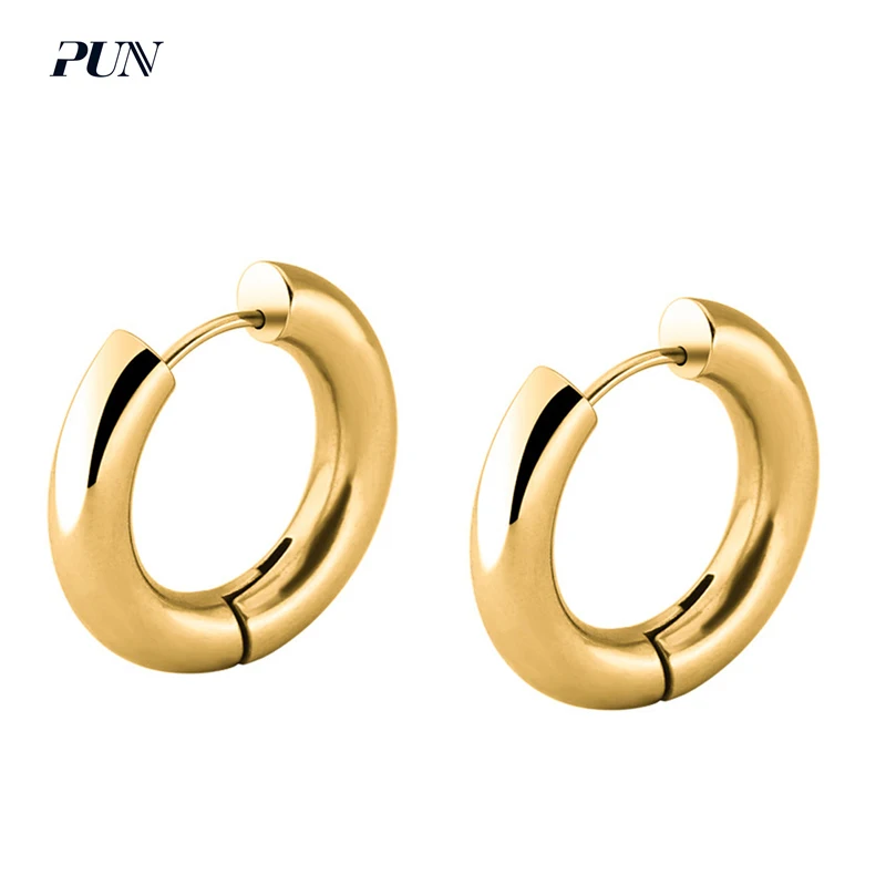 Men's punk earrings gold round charm stainless steel hoop titanium hollow Bricos | Украшения и аксессуары