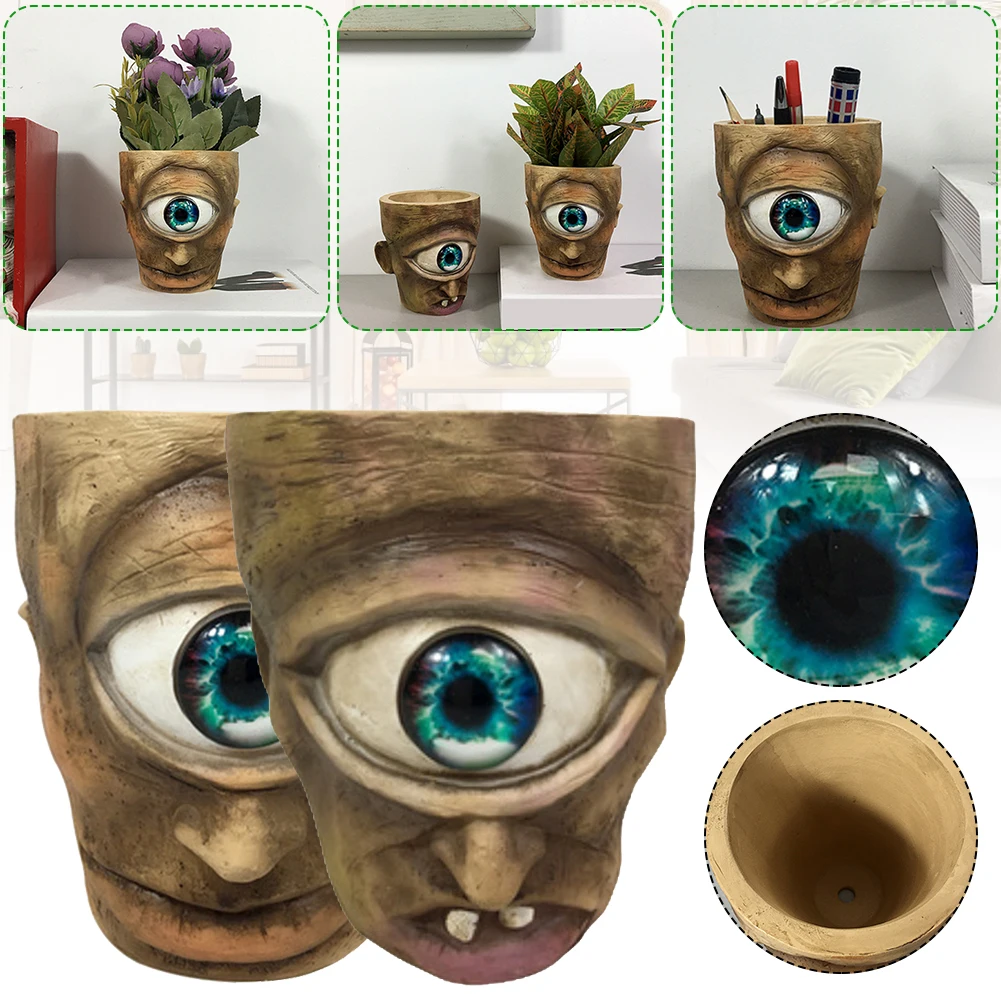

Eye Head Natural Resin Flower Pot Decorative Indoor Outdoor Planter Round Statue Pot for Flowers Plants Herbs