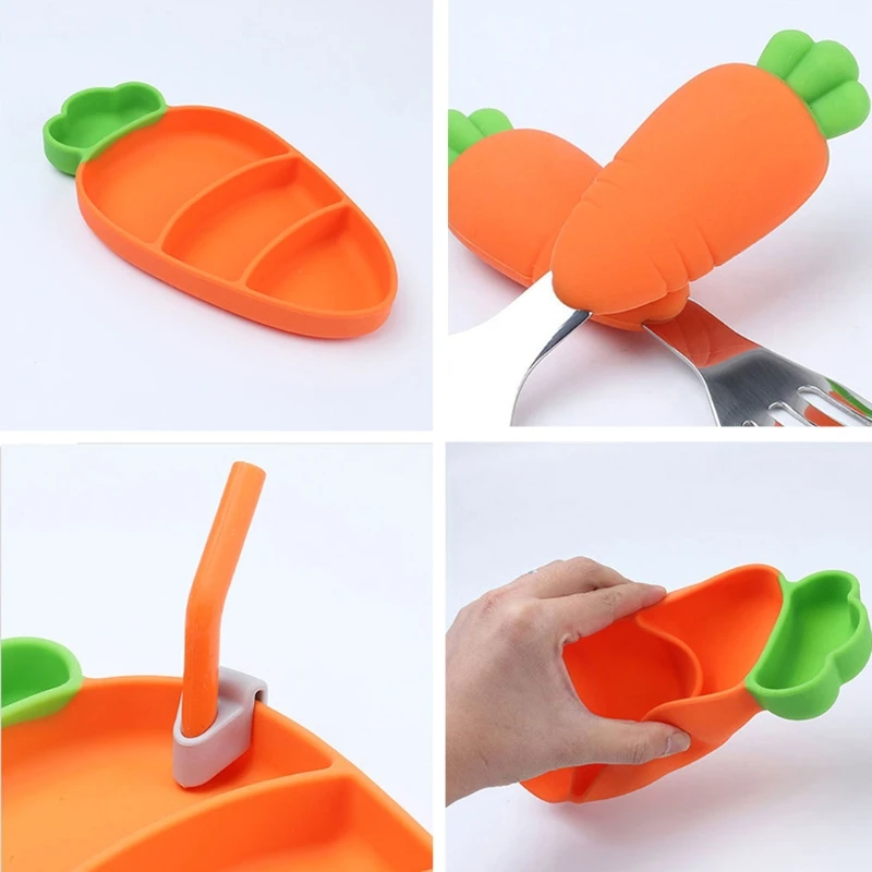 

3 Pcs Silicone Plate Spoon Fork Sets Baby Feedings Silicone Bowl Tableware P15C
