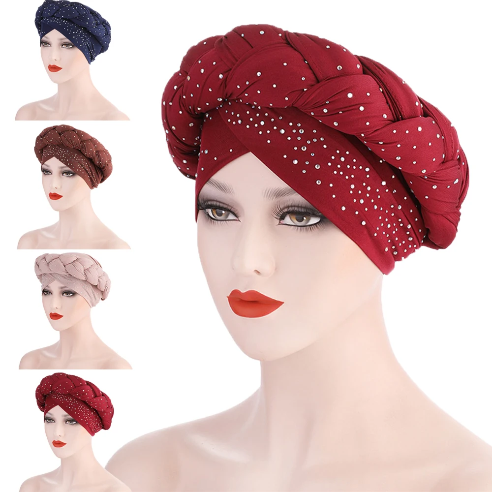 

2022 Female Turban Cap Ready To Wear Headscarf Bonnet Arab Head Wraps African Women Braid Turbans Auto Gele Headtie Muslim Hijab