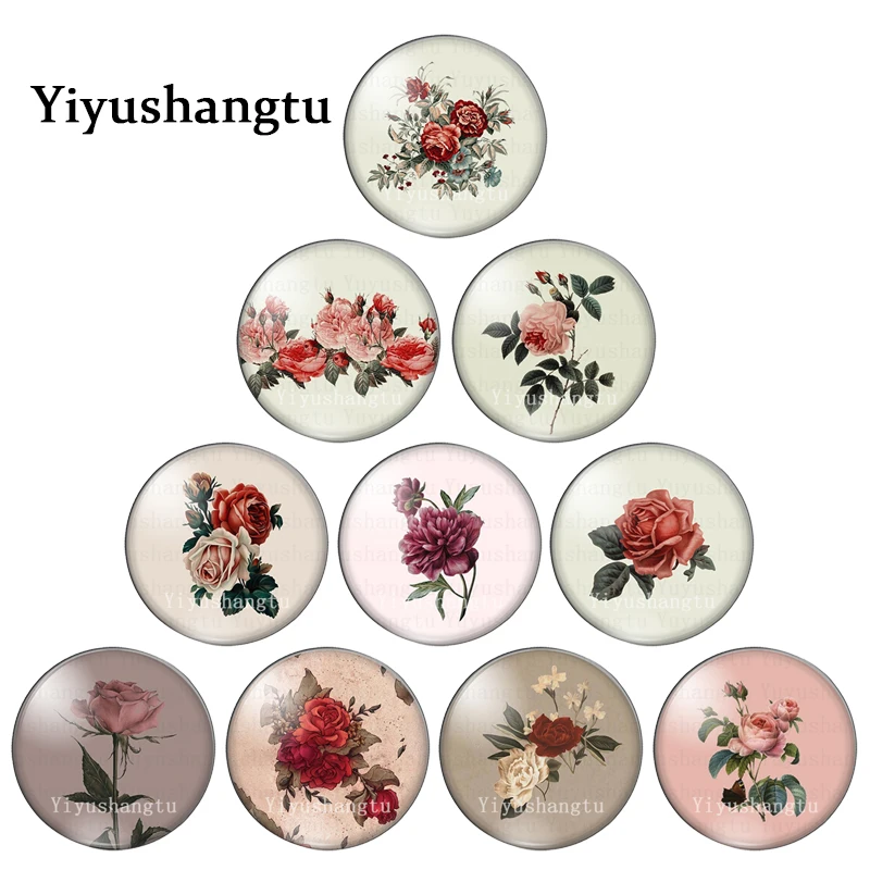 

Beauty vintage rose images flower pattern 12mm/18mm/20mm/25mm Round photo glass cabochon demo flat back Making findings