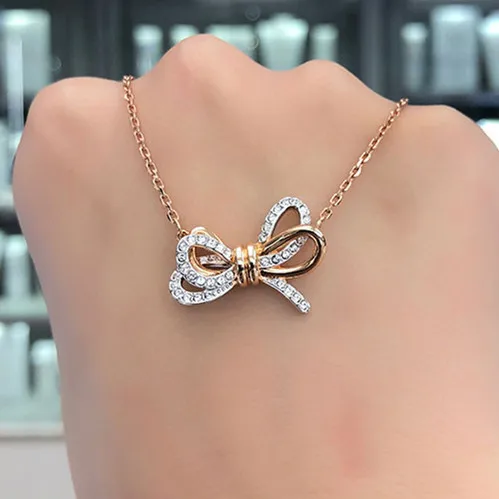 

Classic Rose Gold Colour Bow Best Friend Necklace Women Swa 1:1 Woman Clavicle Chain