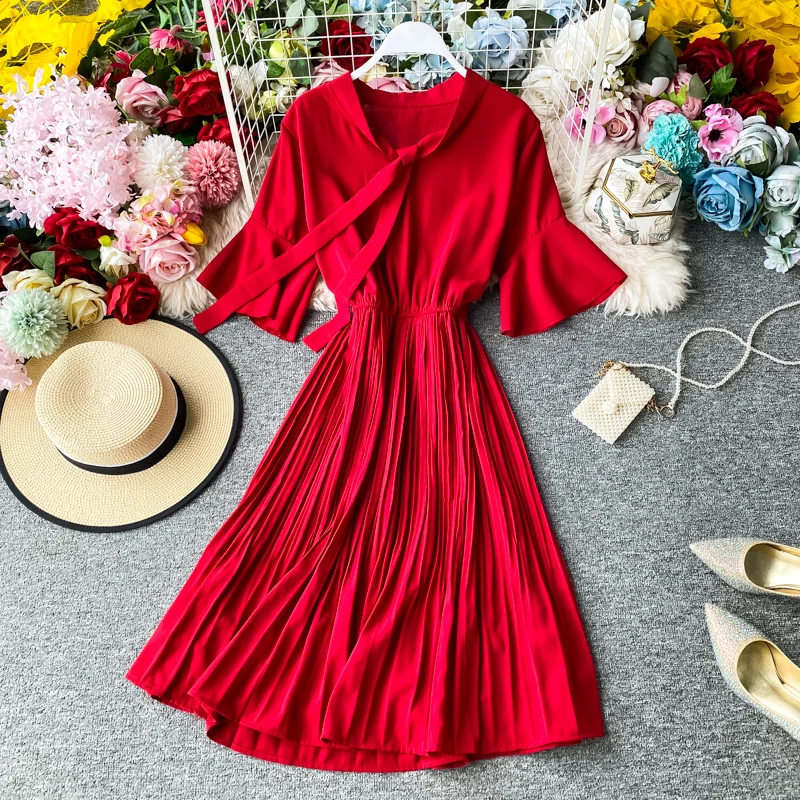 Женское пляжное платье в стиле ретро Элегантное Длинное плиссированное средней