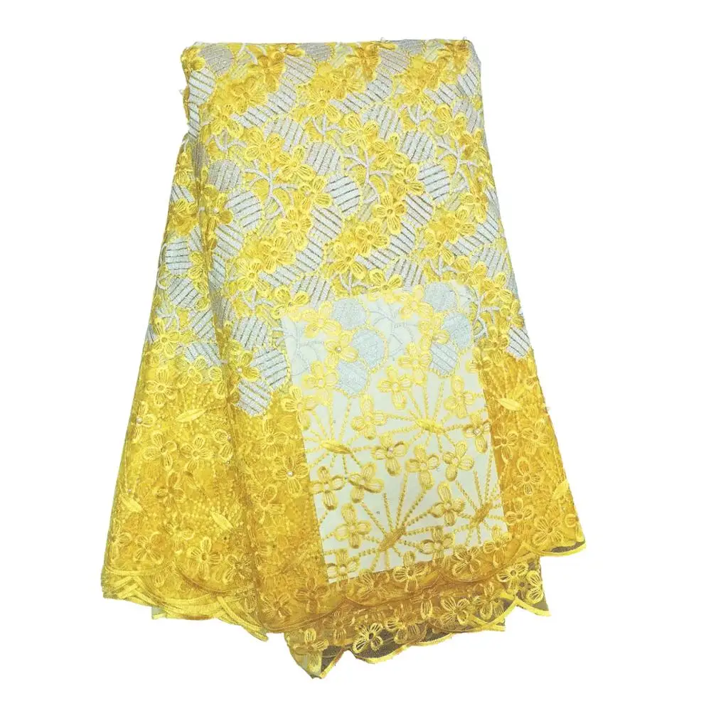

New Arrival High Quality Lace Fabric With Nigerian Embroidered Bridal Laces Fabric Yellow Orange French Swiss Voile Lace Fabric