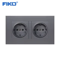 fiko 2 gang russia spain eu standard wall socket with 2 usb charge port hidden soft led indicator pc panel black white grey