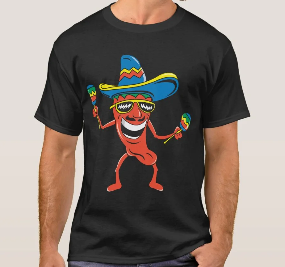 Забавный дизайн мультфильм мексиканский перец чили мужская летняя футболка из