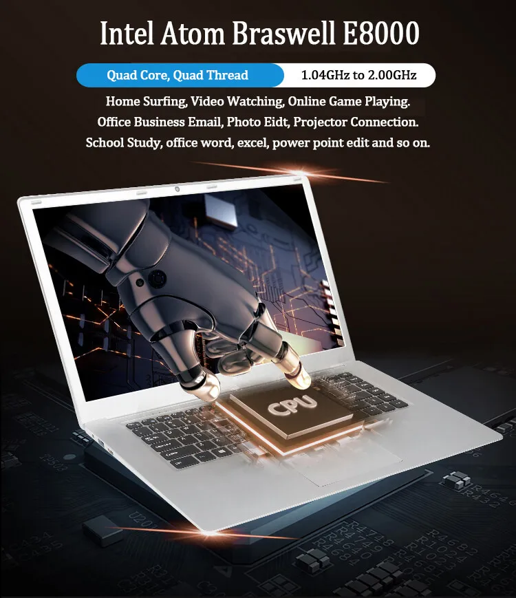 AMOUDO 15,6 дюймов 4 Гб ОЗУ+ 64 Гб eMMC Intel Braswell четырехъядерный Win 10 двухдиапазонный Wifi Bluetooth 4,0 ноутбук компьютер