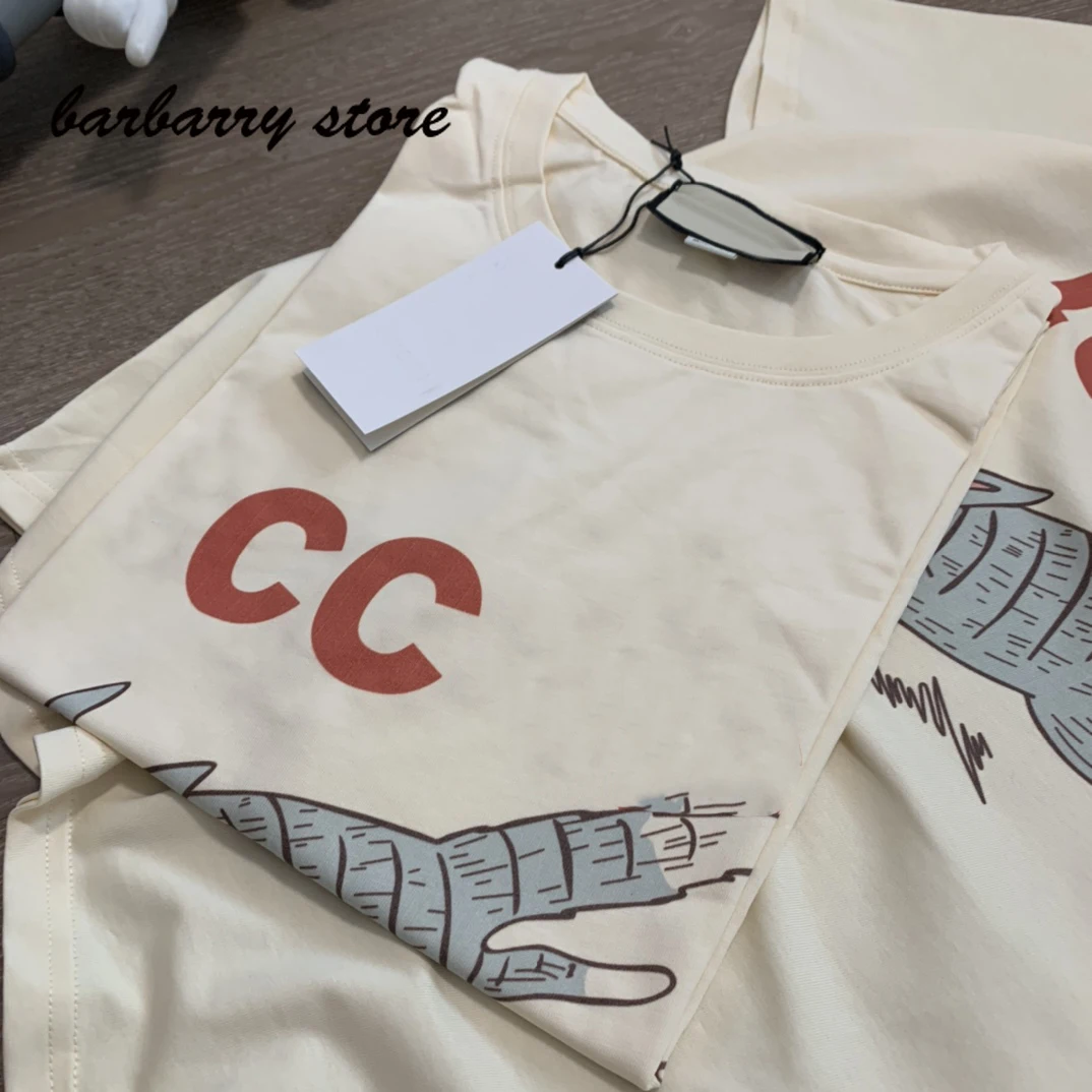 

luxury design cartoon printing fashion women's half sleeve top temperament versatile short sleeve casual loose graphic T-shirt