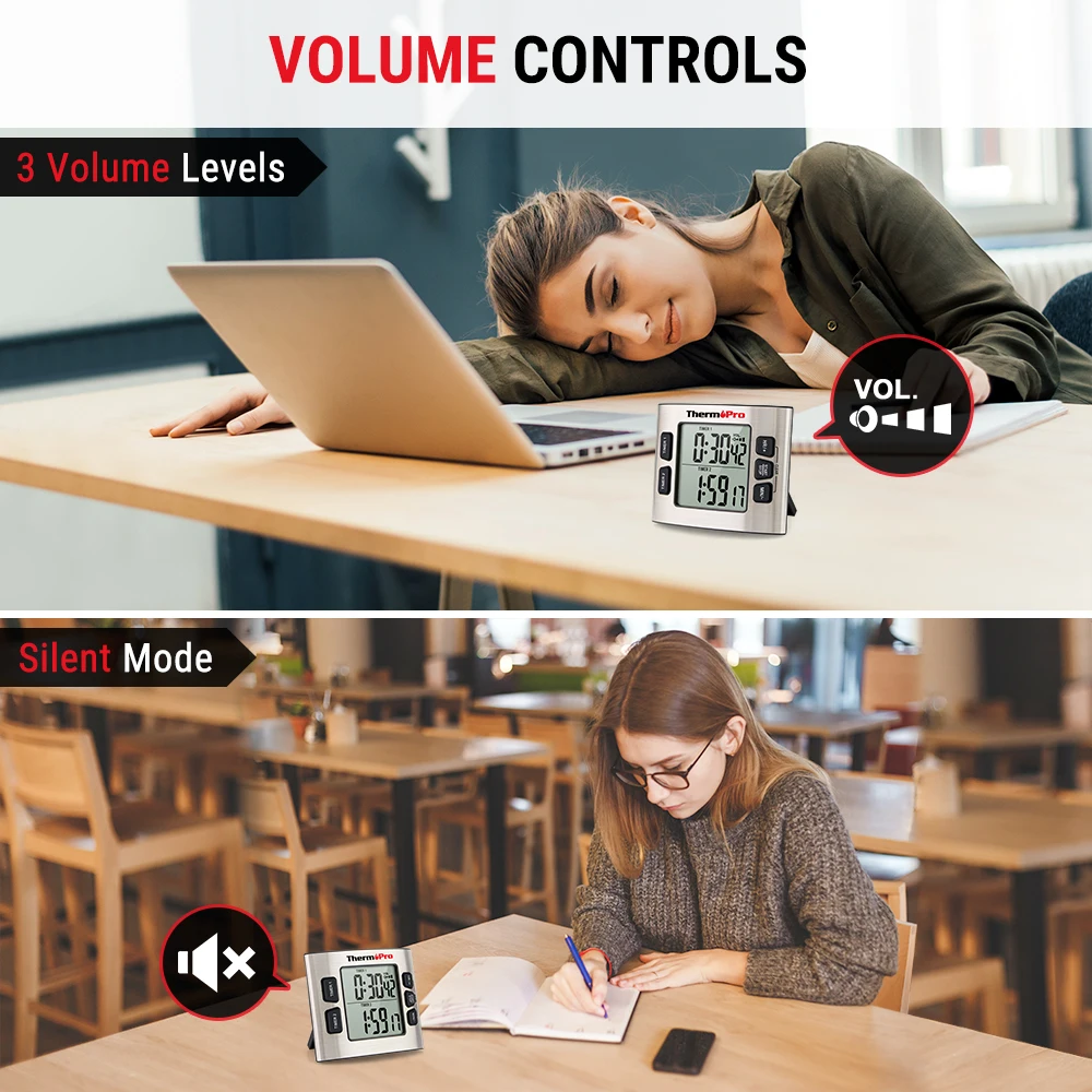 Двойной цифровой таймер ThermoPro TM02 с подсветкой будильником и датой |