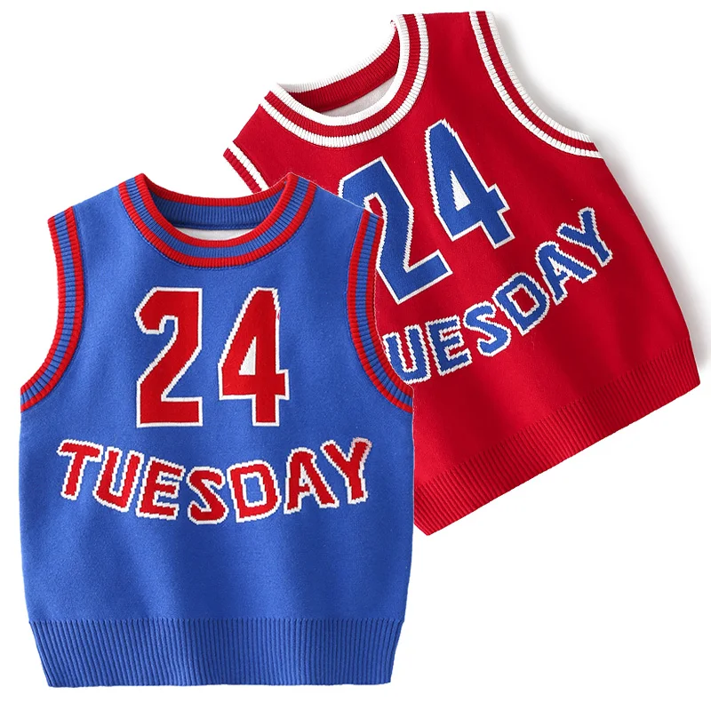 

Весенне-осенний красивый свитер для мальчиков, жилет № 24, трикотажные топы для баскетбола, детская одежда