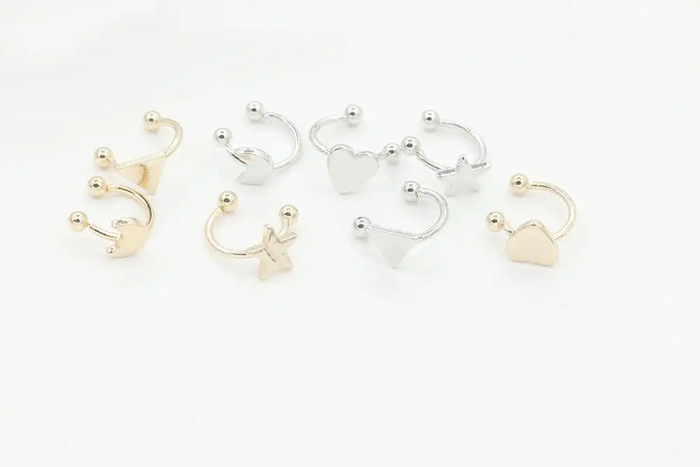 Simple Brincos Bijoux 1PC Fashion Small Gold Silver Copper Moon Clover Star Heart Triangle No Pierced Earclips Earrings Women | Украшения и
