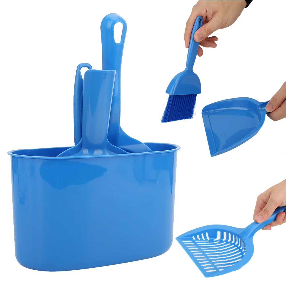

4PCS Plastic Cat Litter Shovel Handheld Dustpan Broom Bucket Pet Cats Toilet Cleaning Kit