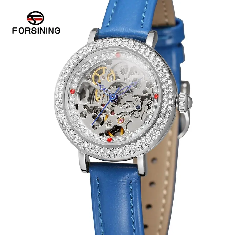 Часы наручные Forsining женские механические Автоматические, брендовые Роскошные с серебристым прозрачным кожаным ремешком от AliExpress RU&CIS NEW