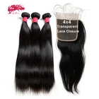 Ali Queen Hair 4x4 HD прозрачные кружевные пряди из человеческих волос, бразильские прямые Необработанные пучки волос с застежкой